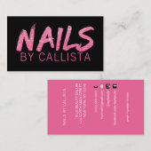 Elegante zwarte roze glitternagels visitekaartje (Voorkant / Achterkant)