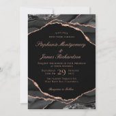 Elegante Zwarte Roze Goud Folie Agate Huwelijk Kaart (Voorkant)