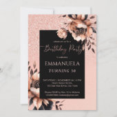 Elegante zwarte roze gouden bloemige verjaardags s kaart (Voorkant)