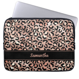 Elegante Zwarte Roze Gouden Folie Luipaardprint Op Laptop Sleeve