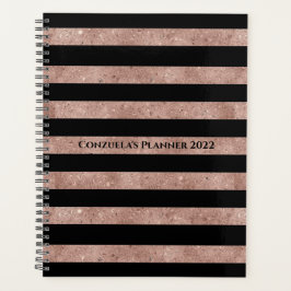 Elegante zwarte roze gouden glinsterende strepen planner