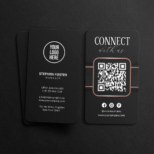 Elegante Zwarte Roze Gouden QR-code om contact met Visitekaartje