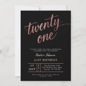 Elegante zwarte & roze gouden script 21e verjaarda kaart (Voorkant)