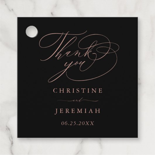 Elegante Zwarte Roze Gouden Trouw Dank Je Bedankjes Labels (Voorkant)