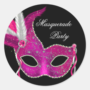 Elegante zwarte roze maskerade feeststickers ronde sticker