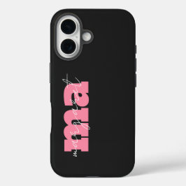 Elegante zwarte roze monogram initiaal script naam iPhone 16 hoesje