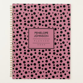 Elegante Zwarte Roze Stippenpatroon Planner