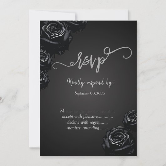 Elegante zwarte Rozen Gothic RSVP Invitation Kaart (Voorkant)
