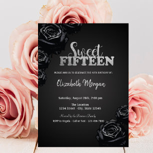 Elegante Zwarte Rozen Gotisch 15e Verjaardag Kaart