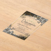 Elegante zwarte Rozen Gotische Quinceañera Acryl Uitnodigingen (Laagn)