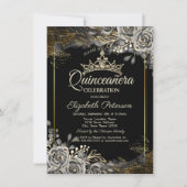 Elegante zwarte Rozen Gotische Quinceañera Kaart (Voorkant)