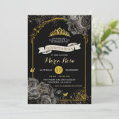 Elegante zwarte Rozen gouden koninklijke kroon qui Kaart (Staand voorkant)