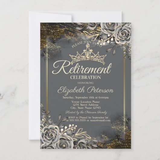 Elegante zwarte Rozen grijs pensioen Kaart (Voorkant)