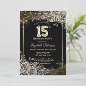 Elegante zwarte Rozen, Lichten zwart 15e Verjaarda Kaart (Staand voorkant)