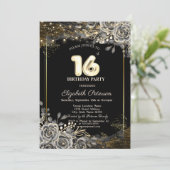 Elegante zwarte Rozen, Lichten zwart 16e Verjaarda Kaart (Staand voorkant)