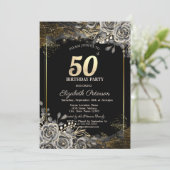 Elegante zwarte Rozen, Lichten zwart 50ste Verjaar Kaart (Staand voorkant)