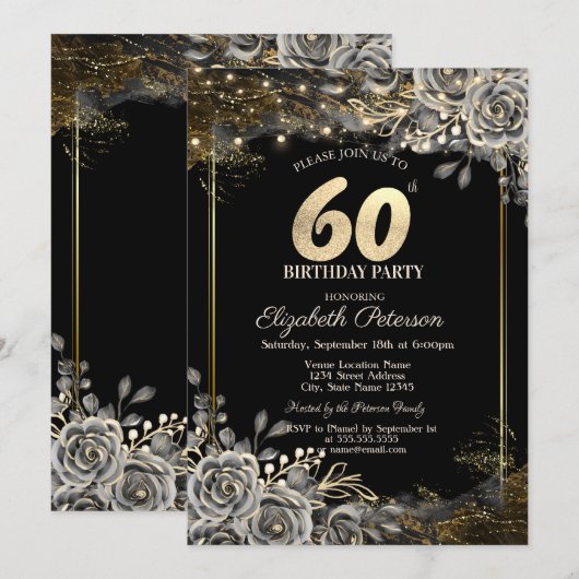 Elegante zwarte Rozen, Lichten zwart 60ste Verjaar Kaart (Voorkant / Achterkant)