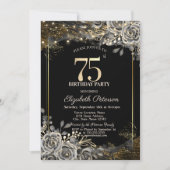 Elegante zwarte Rozen, Lichten zwart 75e Verjaarda Kaart (Voorkant)