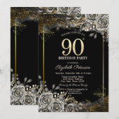 Elegante zwarte Rozen, Lichten zwart 90ste Verjaar Kaart (Voorkant / Achterkant)