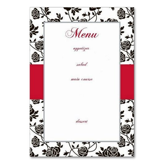 Elegante Zwarte Rozen Menu Kaart (Voorkant)