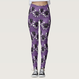 Elegante Zwarte Rozen Met Zilveren Bladeren Leggings