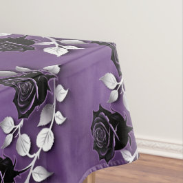 Elegante Zwarte Rozen Met Zilveren Bladeren Tafelkleed