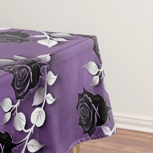 Elegante Zwarte Rozen Met Zilveren Bladeren Tafelkleed (Voorbeeld)