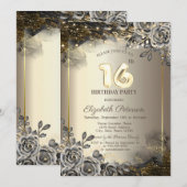 Elegante zwarte Rozen, String Lights 16th Birthday Kaart (Voorkant / Achterkant)