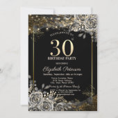 Elegante zwarte Rozen, String Lights 30th Verjaard Kaart (Voorkant)