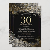 Elegante zwarte Rozen, String Lights 30th Verjaard Kaart (Voorkant / Achterkant)