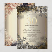 Elegante zwarte Rozen, String Lights 30th Verjaard Kaart (Voorkant / Achterkant)