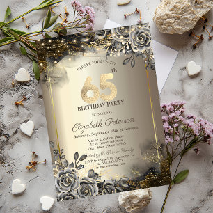 Elegante zwarte Rozen, String Lights 65th Verjaard Kaart