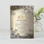 Elegante zwarte Rozen, String Lights 65th Verjaard Kaart (Staand voorkant)