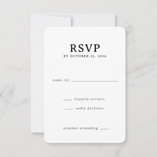 Elegante Zwarte RSVP Kaart (Voorkant)