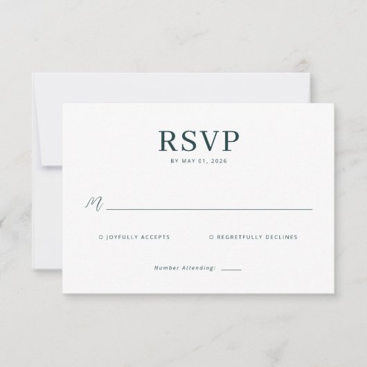 Elegante zwarte RSVP kaart (Voorkant)