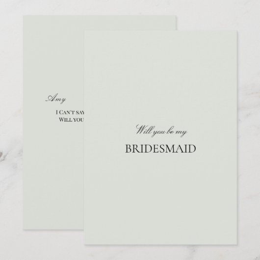 Elegante zwarte salie groene bruidsmeisje voorstel save the date (Voorkant / Achterkant)