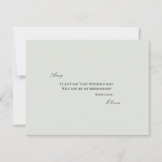 Elegante zwarte salie groene bruidsmeisje voorstel save the date (Achterkant)