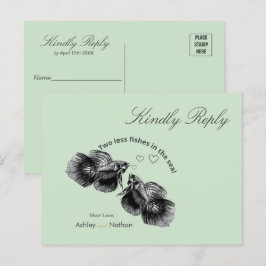 Elegante zwarte salie Waterverf vis bruiloft Briefkaart