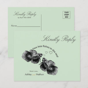 Elegante zwarte salie Waterverf vis bruiloft Briefkaart