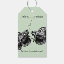 Elegante zwarte salie Waterverf vis bruiloft Cadeaulabel