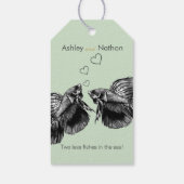 Elegante zwarte salie Waterverf vis bruiloft Cadeaulabel (Achterkant)