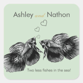Elegante zwarte salie Waterverf vis bruiloft Vierkante Sticker