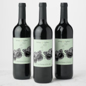 Elegante zwarte salie Waterverf vis bruiloft Wijn Etiket (Flessen)