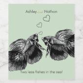 Elegante zwarte salie Waterverf vis bruiloft Wijn Etiket (Enkel label)