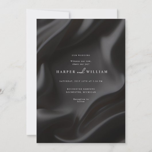 Elegante zwarte satijnen bruiloft uitnodiging (Voorkant)