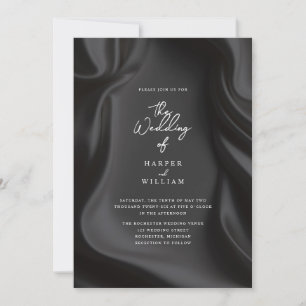 Elegante zwarte Satin huwelijksuitnodiging Kaart