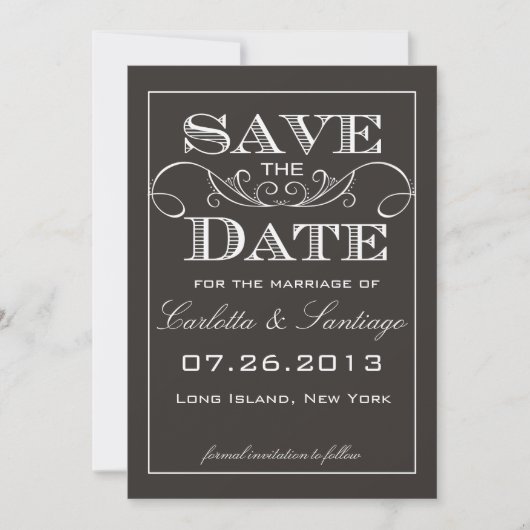 Elegante Zwarte Save the Date Aankondiging (Voorkant)