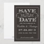 Elegante Zwarte Save the Date Aankondiging (Voorkant / Achterkant)