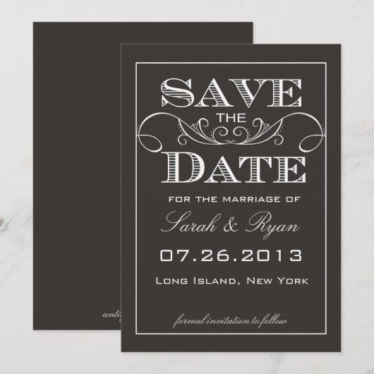 Elegante zwarte Save the Date-aankondiging Date (Voorkant / Achterkant)