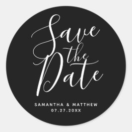 Elegante zwarte save-the-date-huwelijk ronde sticker